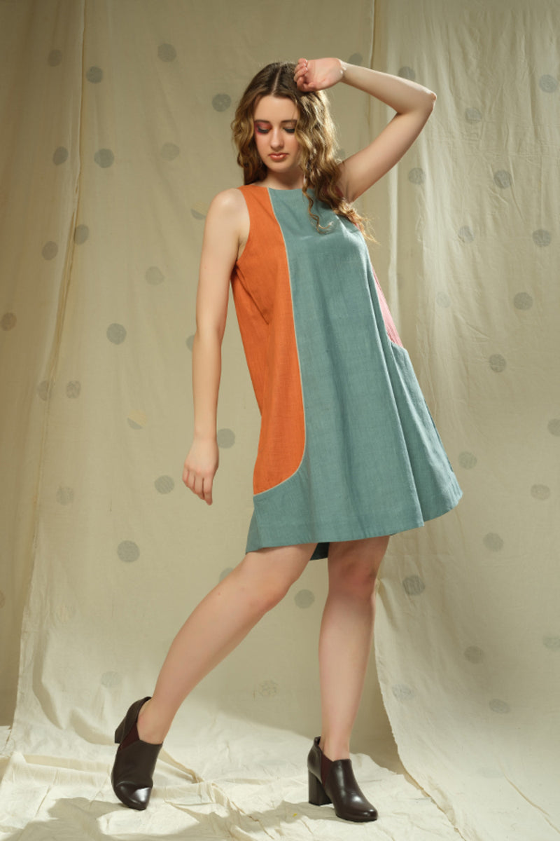 Thread Game Hand Woven - Organic Khadi Colour Block Dress