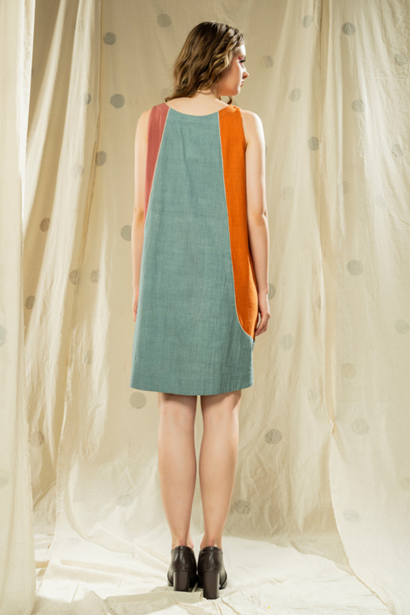 Thread Game Hand Woven - Organic Khadi Colour Block Dress