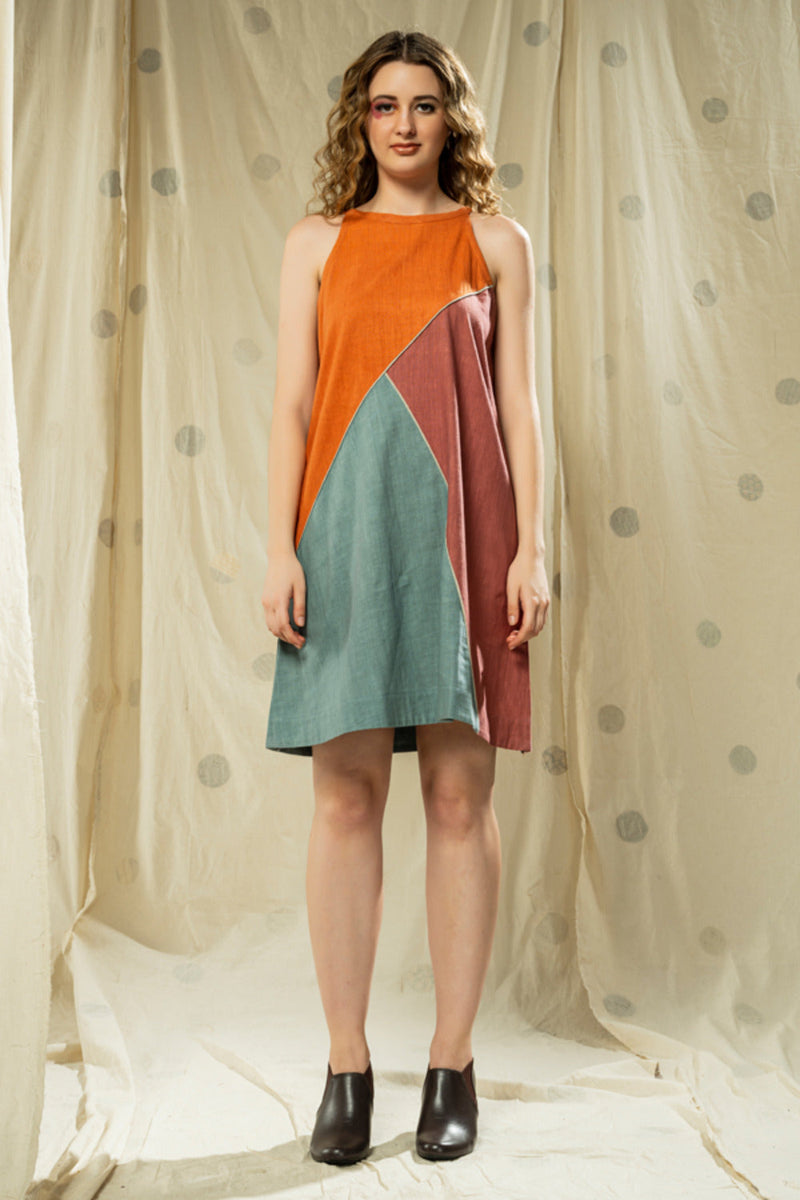 Thread Game Hand Woven - Organic Khadi Colour Block Dress