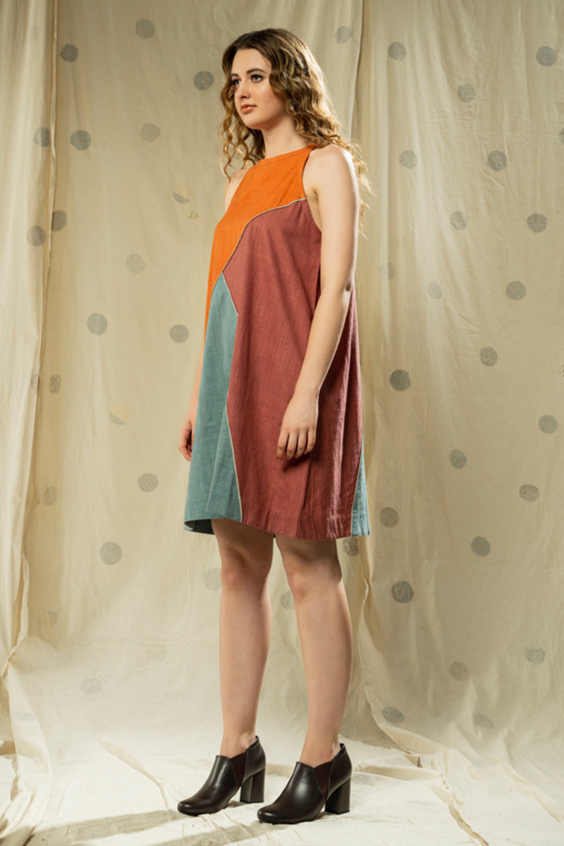 Thread Game Hand Woven - Organic Khadi Colour Block Dress