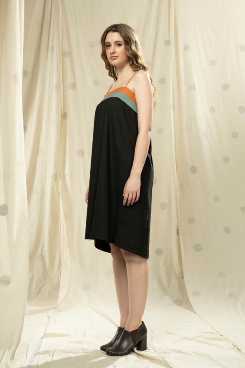 Thread Game Hand Woven - Organic Khadi Black Spaghetti Dress