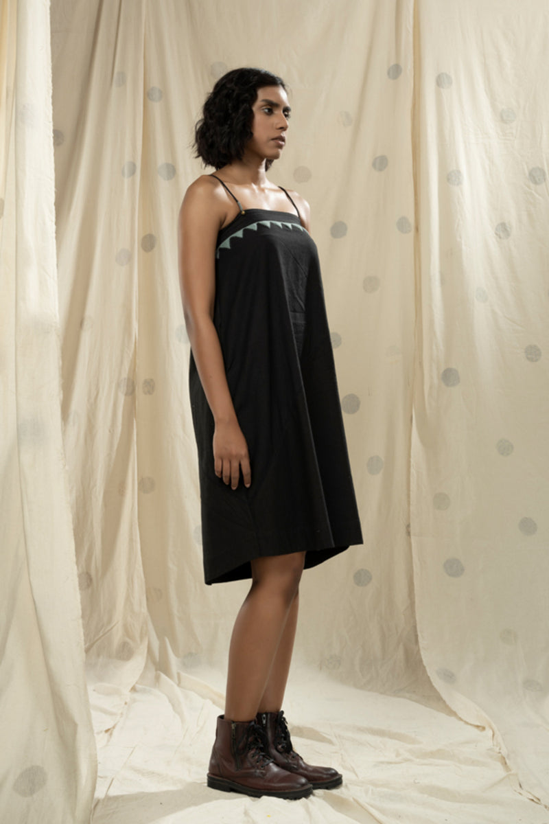 Thread Game Hand Woven - Organic Khadi Black Spaghetti Dress