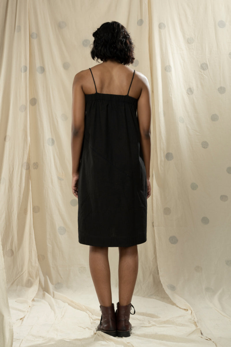 Thread Game Hand Woven - Organic Khadi Black Spaghetti Dress