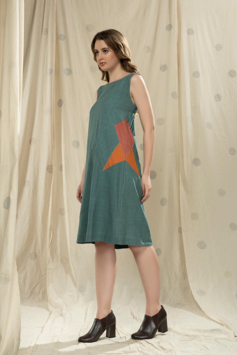 Thread Game Hand Woven - Organic Khadi Tropical Teal Sleeveless Dress