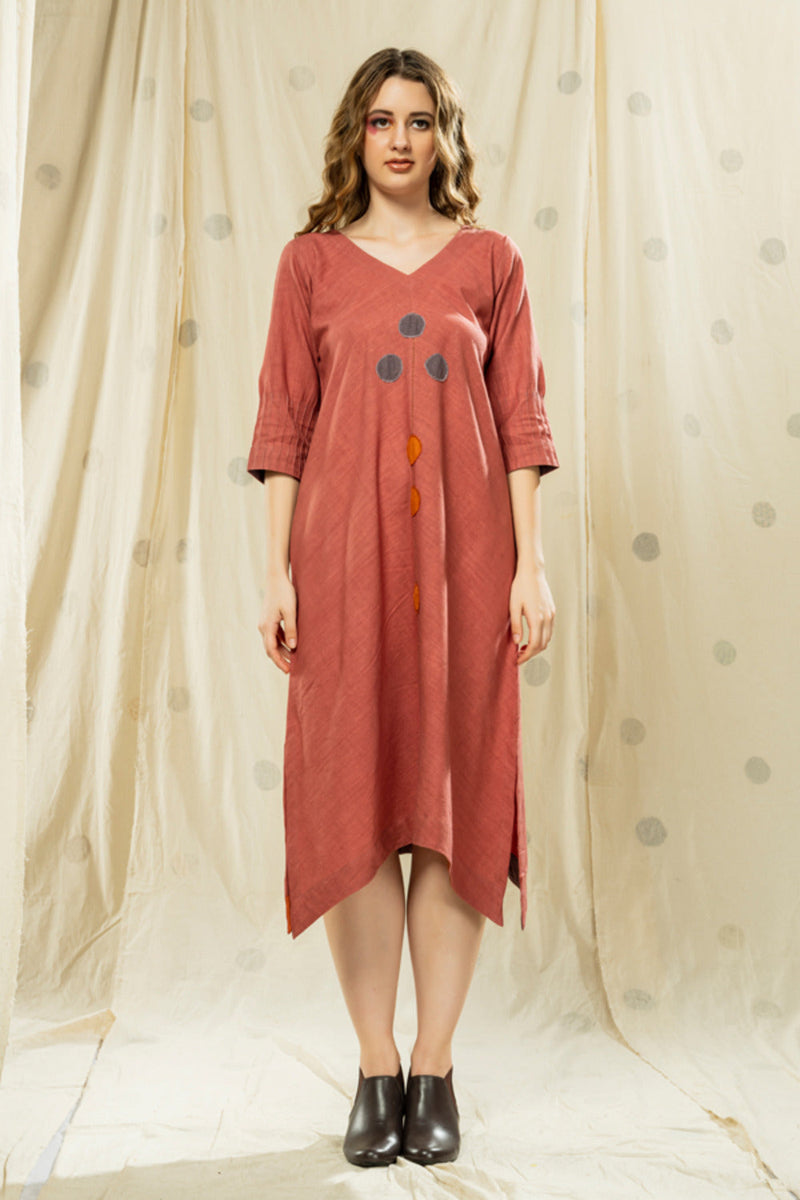 Thread Game Hand Woven - Organic Khadi High-Low Applique Dress