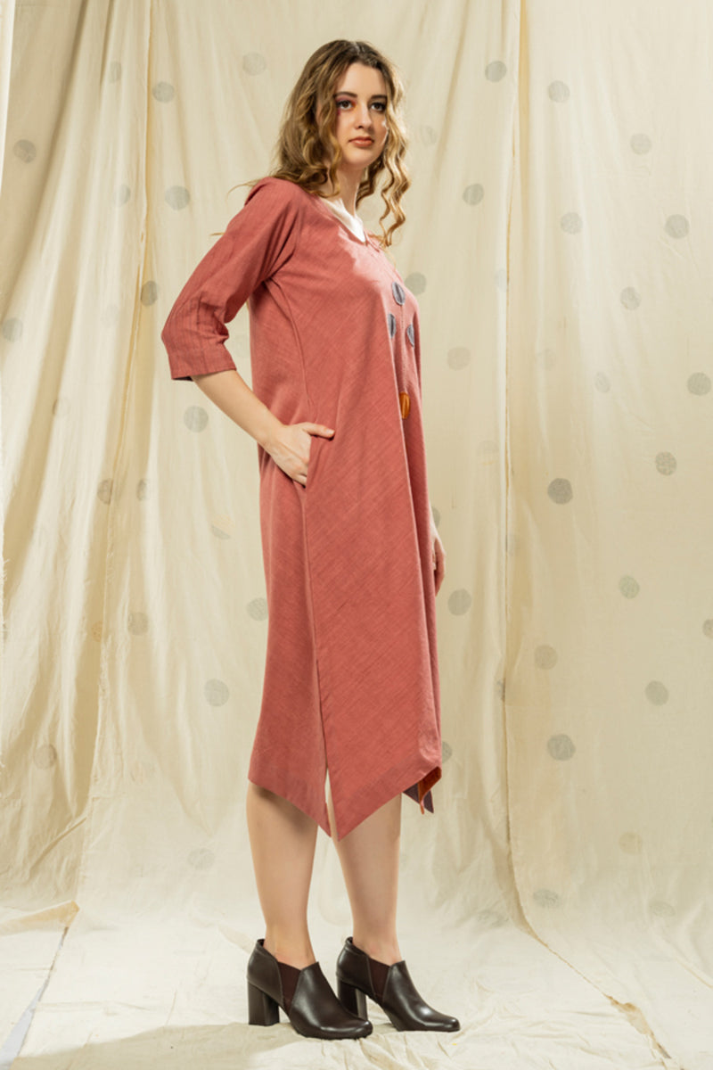 Thread Game Hand Woven - Organic Khadi High-Low Applique Dress