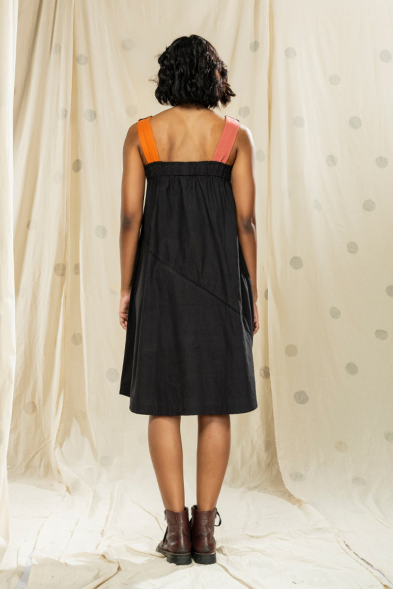 Thread Game Hand Woven - Black Spaghetti Knee Length Dress