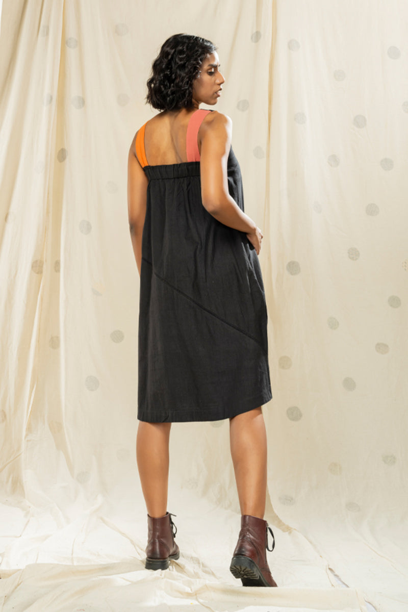 Thread Game Hand Woven - Black Spaghetti Knee Length Dress