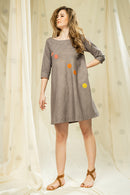 Thread Game Hand Woven Khadi Grey Knee Length Dress
