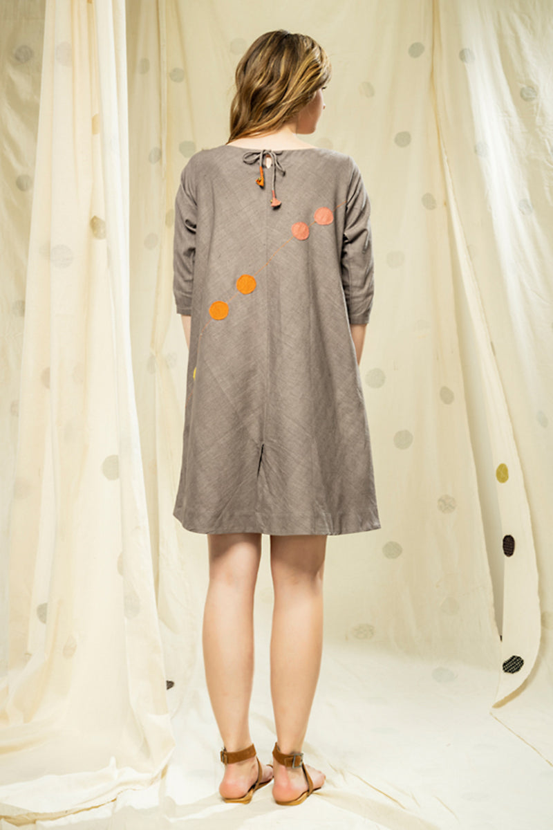 Thread Game Hand Woven Khadi Grey Knee Length Dress