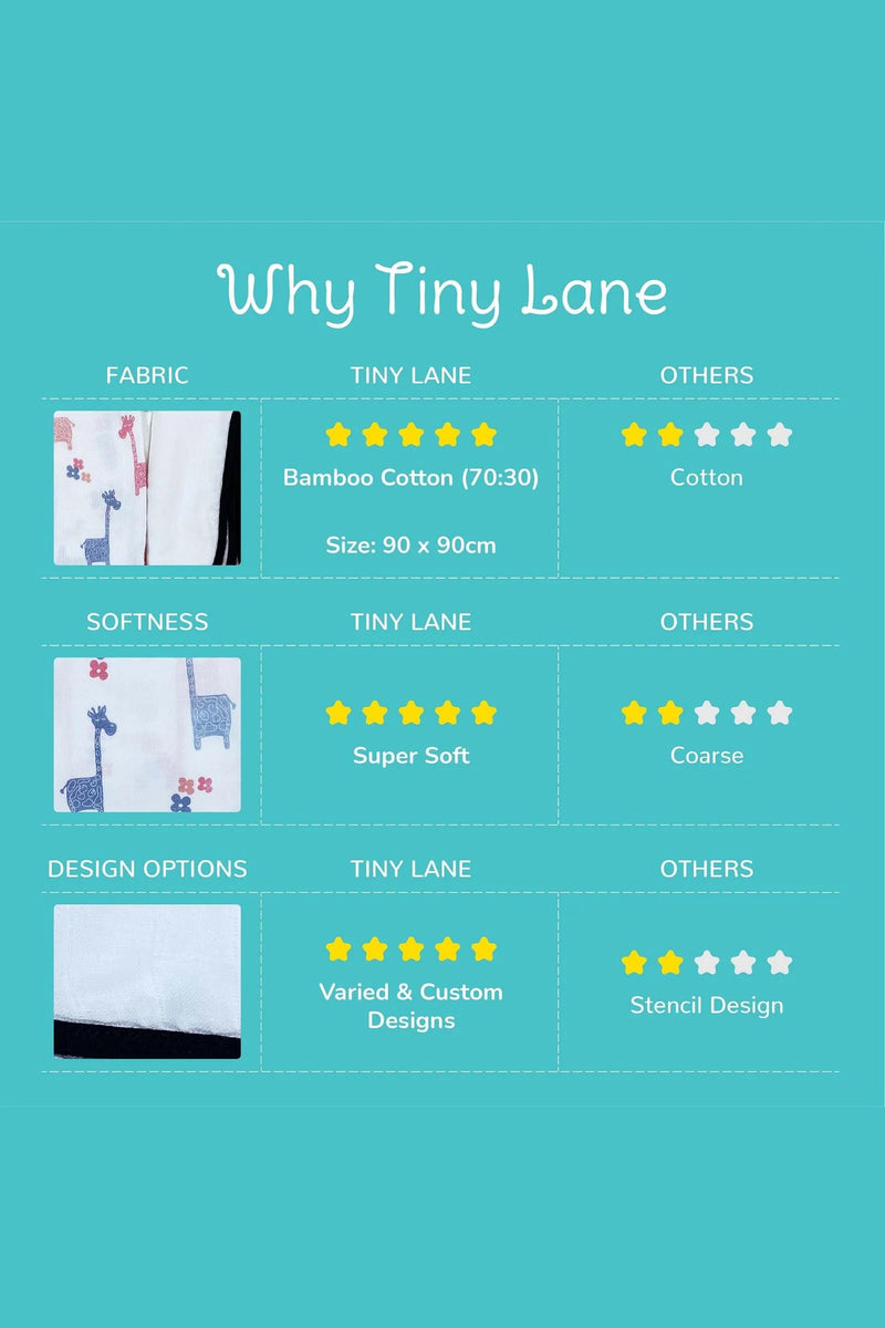 Tinylane Lanky Giraffe & Classic White Baby Swaddle Set | Pack Of 2 | 90 x 90 cm