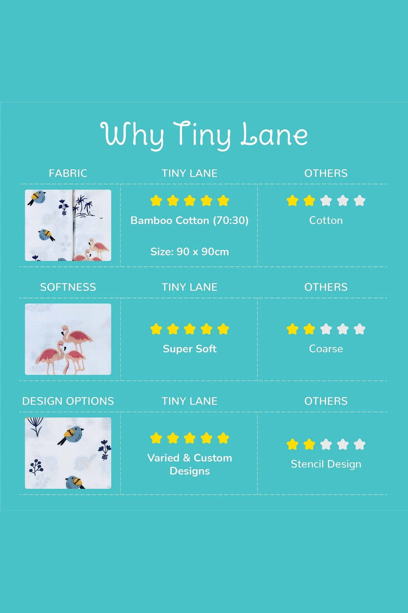 Tinylane Fab Flamingo & Tweeting Bird Bamboo Swaddle Set | Pack Of 2 | 90 x 90 cm