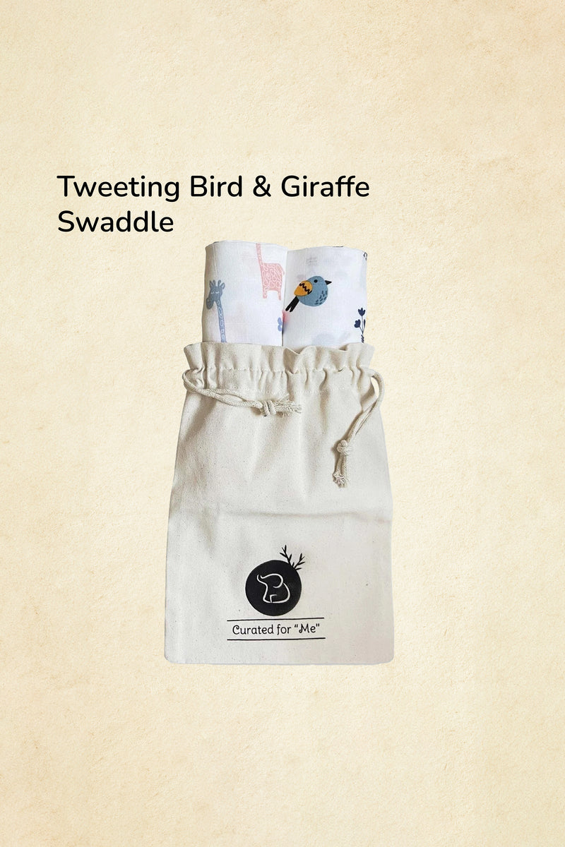 Tinylane Lanky Giraffe & Tweeting Bird Bamboo Swaddle Set | Pack Of 2 | 90 x 90 cm