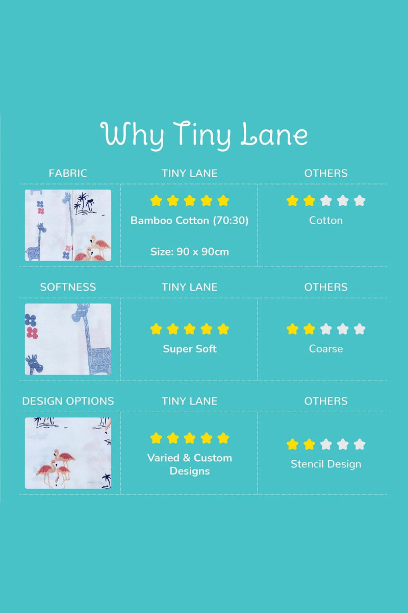 Tinylane Fab Flamingo & Lanky Giraffe Baby Swaddle Set | Pack Of 2 | 90 x 90 cm