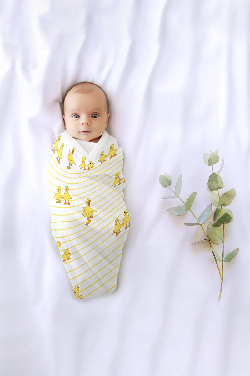 Tinylane Dancing Duck & Classic White Baby Swaddle Set | Pack Of 2 | 90 x 90 cm