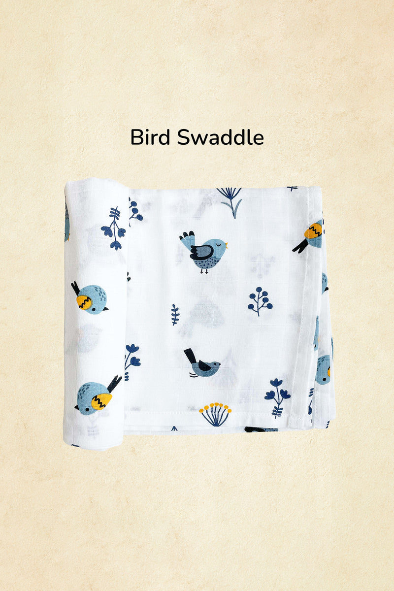 Tinylane Duck, Bird & Classic White Swaddle Set | Pack Of 3 | 90 x 90 cm