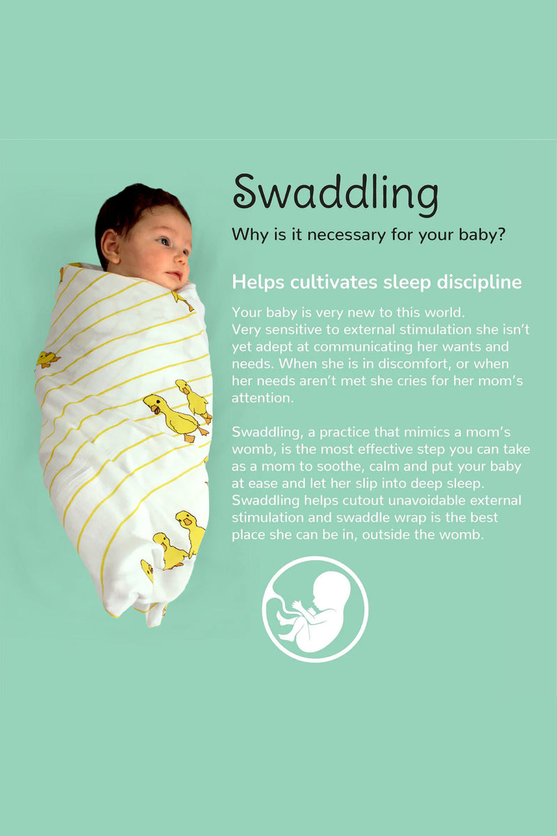 Tinylane Dancing Duck Organic Bamboo Baby Swaddle | 90 x 90 cm