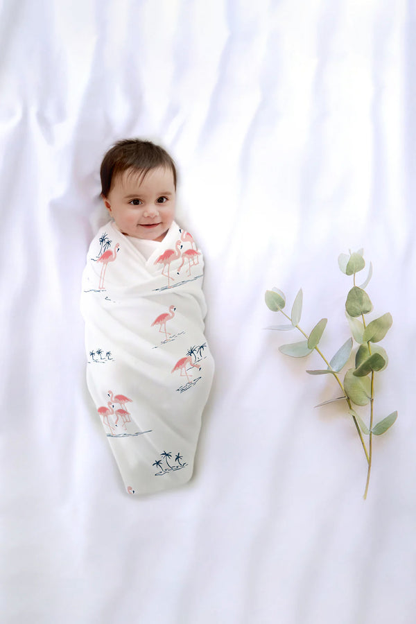 Tinylane Fab Flamingo Organic Bamboo Baby Swaddle | 90 x 90 cm