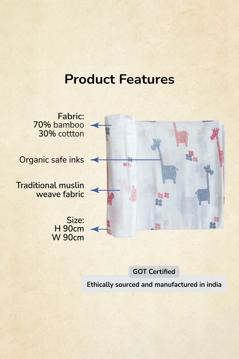 Tinylane Lanky Giraffe Organic Bamboo Baby Swaddle | 90 x 90 cm