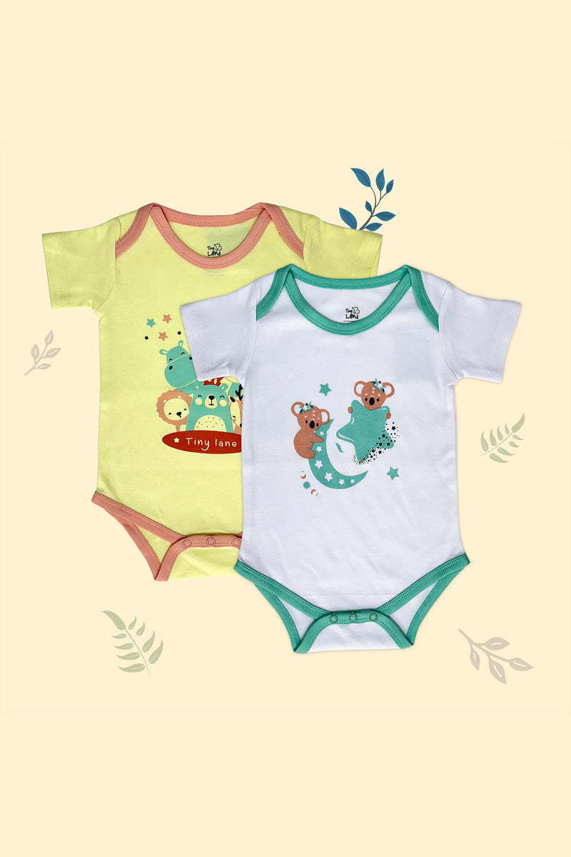 Tinylane Krescent Koala and Jolly Ride Onesies - Preemie Pack of 2