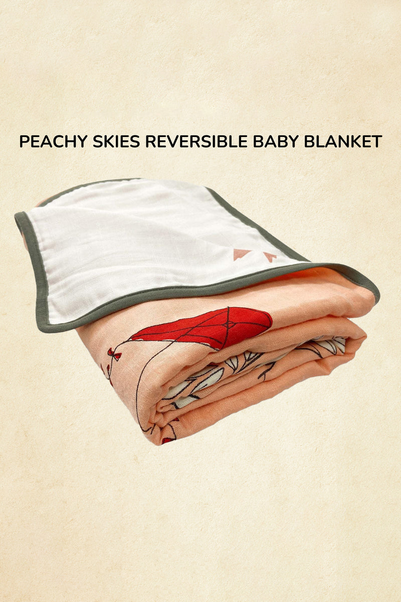 Tinylane Peachy Skies Reversible Baby Blanket | 120 x 120 cm