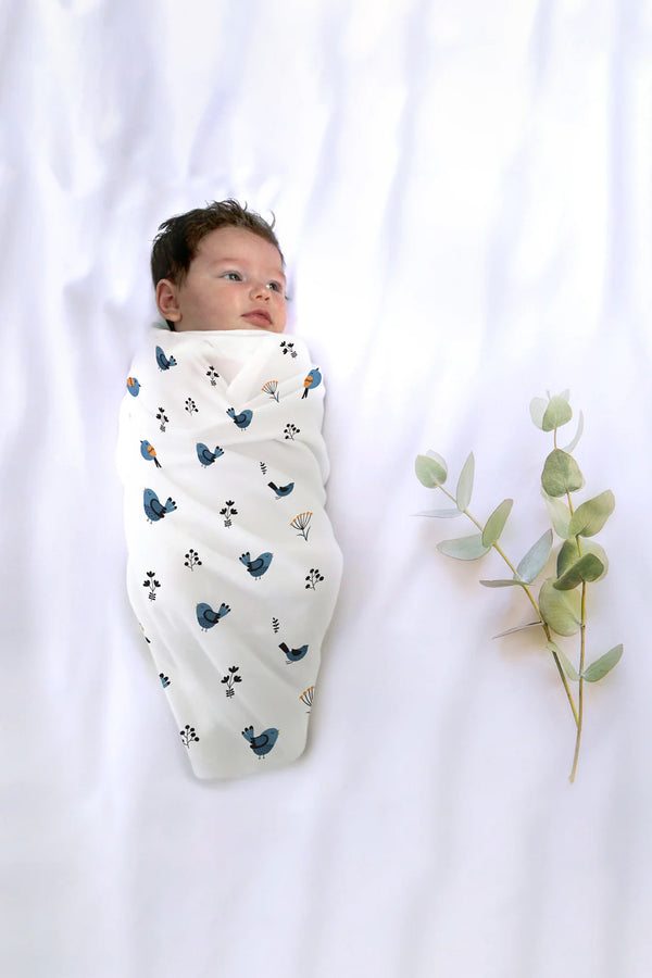 Tinylane Tweeting Bird Organic Bamboo Baby Swaddle | 90 x 90 cm