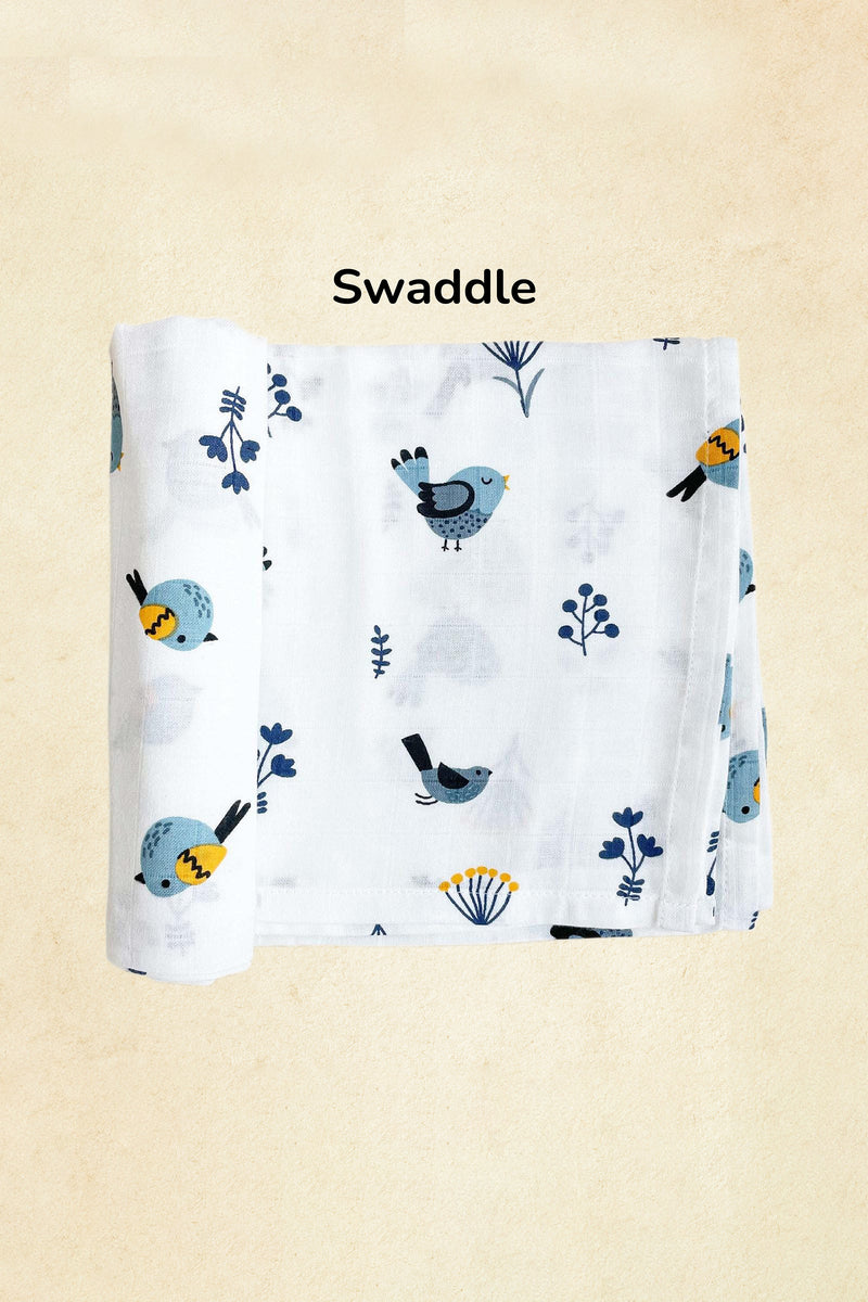 Tinylane Tweeting Bird Organic Bamboo Baby Swaddle | 90 x 90 cm