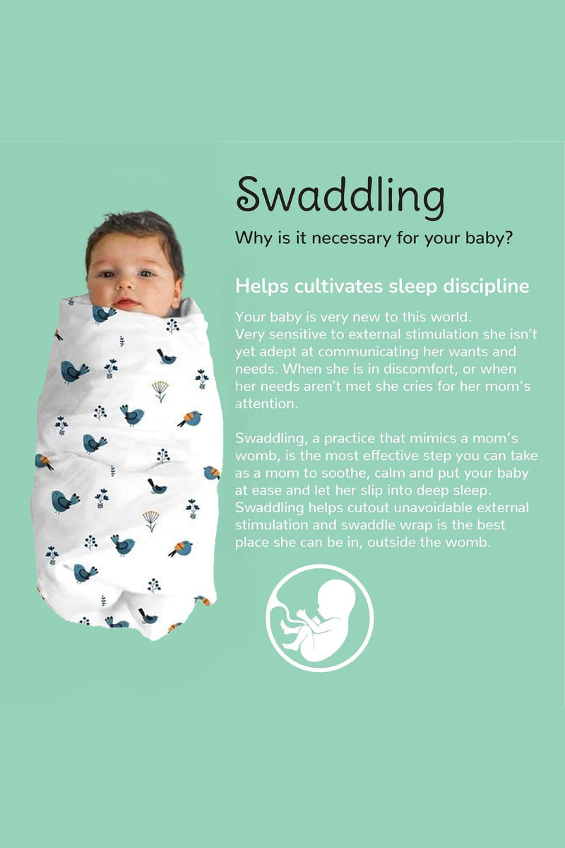 Tinylane Tweeting Bird Organic Bamboo Baby Swaddle | 90 x 90 cm