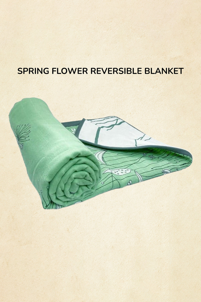 Tinylane Spring Flower Reversible Baby Blanket | 120 x 120 cm