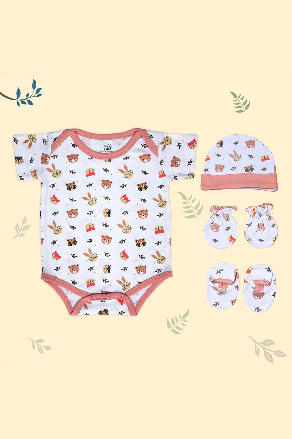 Tinylane Honey Bunny Infant Onesie, Cap, Bootie, and Mitten Set