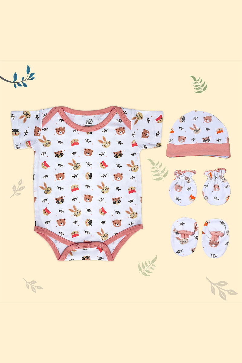 Tinylane Honey Bunny Infant Onesie, Cap, Bootie, and Mitten Set