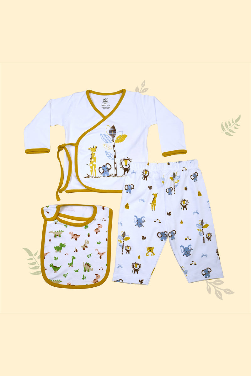 Tinylane Fluffy Baby Clothing Set | Jungle Tribe Jhabla, Legging, & Bib