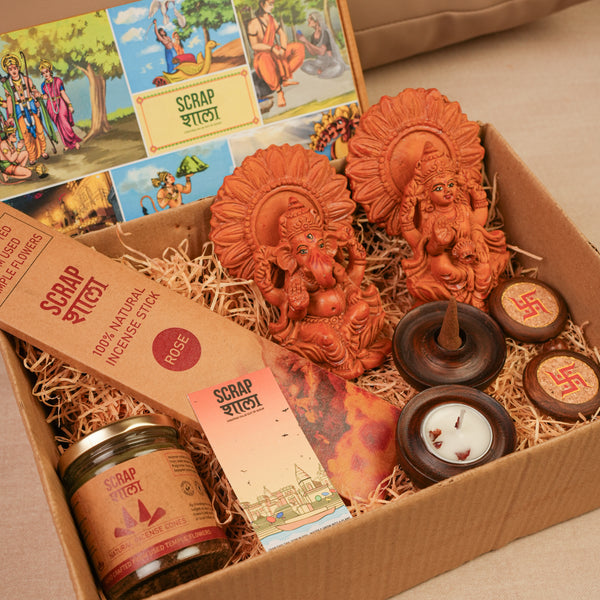 Scrapshala Divya Drishti Diwali Gift Hamper | Evil Eye Décor Set with Door Hangings, Coasters, Candle Stand & Bell Hangings | Sustainable & Handcrafted in Banaras