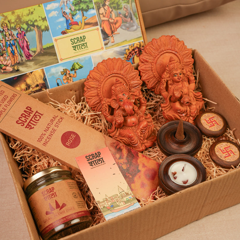 Scrapshala Divya Drishti Diwali Gift Hamper | Evil Eye Décor Set with Door Hangings, Coasters, Candle Stand & Bell Hangings | Sustainable & Handcrafted in Banaras