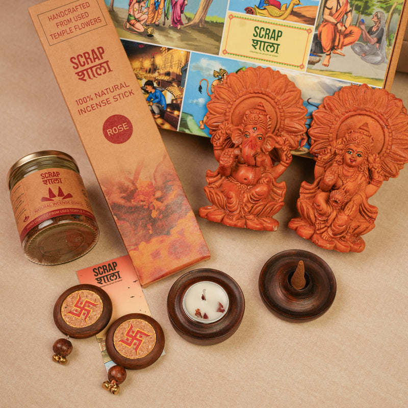 Scrapshala Divya Drishti Diwali Gift Hamper | Evil Eye Décor Set with Door Hangings, Coasters, Candle Stand & Bell Hangings | Sustainable & Handcrafted in Banaras