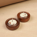 Scrapshala Radiance Ring Wooden T-Light Holder Set of 2 | Handcrafted | Made in Varanasi