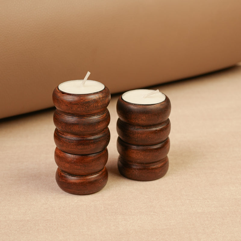 Scrapshala Spiral Glow Wooden Candle Stand Trio | Sustainable Festive Gift | Stackable & Reusable Tea-Light Holders | Handcrafted in Banaras