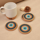 Scrapshala Sukoon Diwali Gift Hamper | Cork Ceramic Mug with Wooden Lid | Evil Eye Wooden Coasters | Sustainable & Handcrafted in Banaras