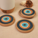 Scrapshala Sukoon Diwali Gift Hamper | Cork Ceramic Mug with Wooden Lid | Evil Eye Wooden Coasters | Sustainable & Handcrafted in Banaras