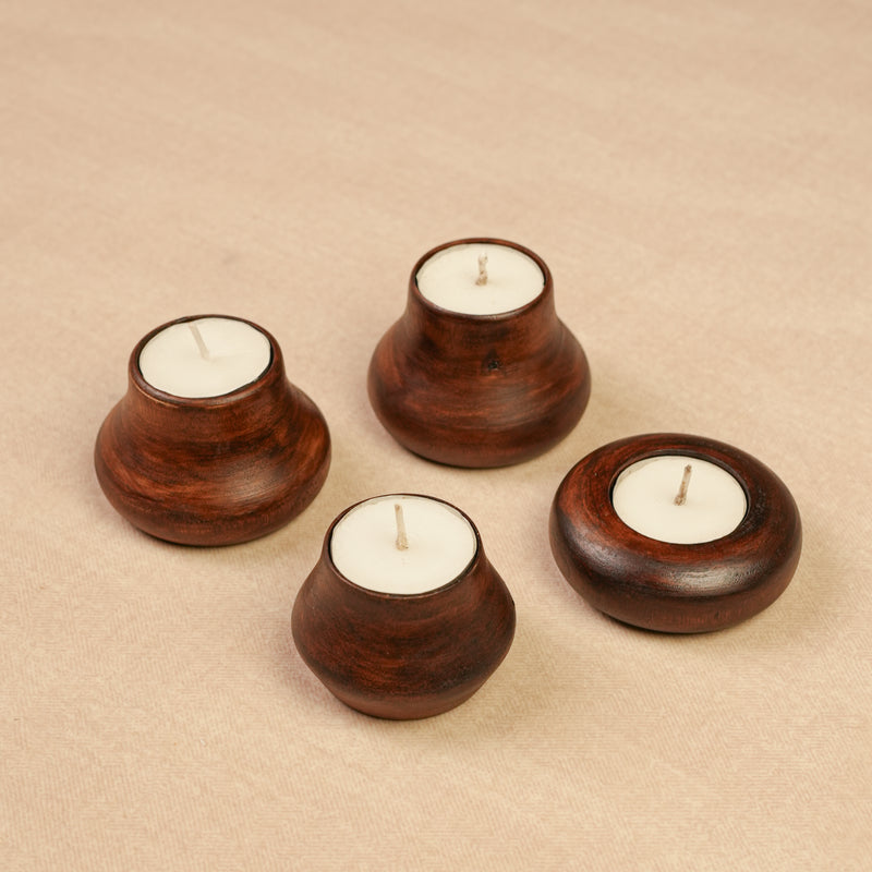 Scrapshala Matka Glow Wooden Tea-Light Holder Set | Reusable & Eco-Friendly Candle Stands | Premium Festive & Home Décor Gift | Handcrafted in Banaras