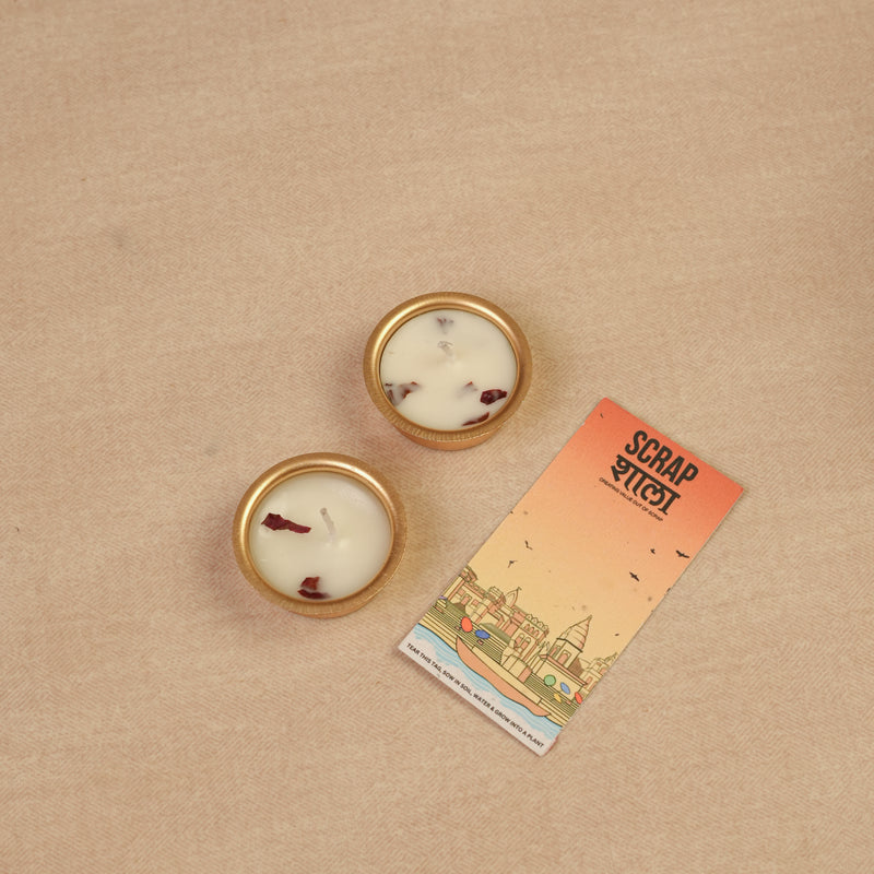 Scrapshala Nazar Jyoti Diwali Gift Hamper | Evil Eye Door Hanging Pair, Bell Hanging & Gold Soy Wax Candles | Eco-Friendly Sustainable Hamper Handcrafted in Banaras