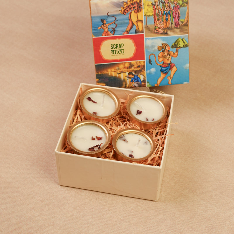 Scrapshala Gold Soy Wax Tealight Pack of 4 | Handcrafted & Sustainable