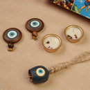 Scrapshala Nazar Jyoti Diwali Gift Hamper | Evil Eye Door Hanging Pair, Bell Hanging & Gold Soy Wax Candles | Eco-Friendly Sustainable Hamper Handcrafted in Banaras