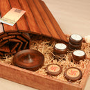 Scrapshala Sajavat Diwali Gift Hamper | Wooden Foldable Runner, Stackable Spiral Tea Light Holders, Swastik Door Hanging & Agarbatti Stand | Sustainable & Handcrafted in Banaras