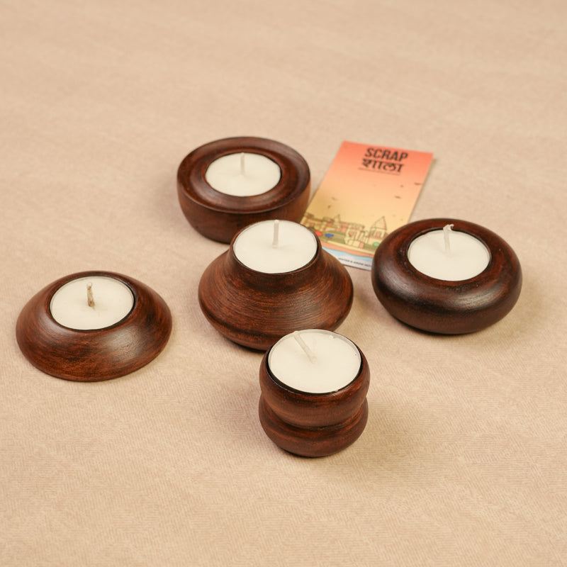 Scrapshala Panchdeep Wooden Candle | Pack of 5 | Reusable | Premium Assorted Wooden Candles | Sustainable | Handcrafted in Banaras