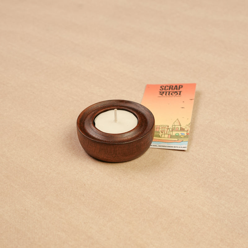 Scrapshala Radiance Ring Wooden T-Light Holder Set of 2 | Handcrafted | Made in Varanasi
