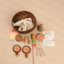 Scrapshala Prakriti Diwali Gift Hamper | Coconut Shell Hanging Planter with Macramé, Seed Jars, Plantable Seed Crackers, Cocopeat & Natural Wood Swastik Décor | Sustainable & Handcrafted in Banaras