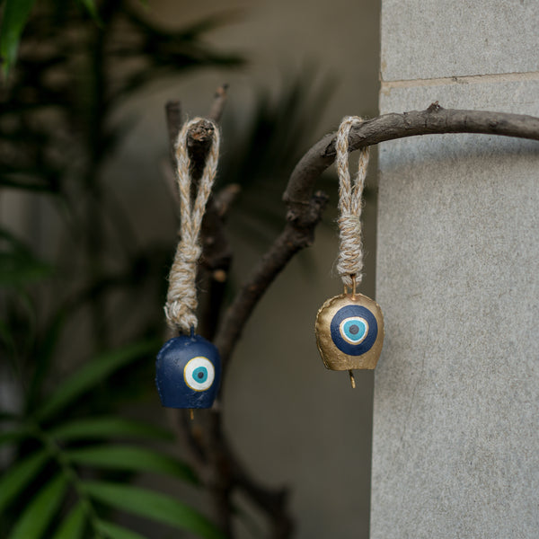 Scrapshala Guardian Evil Eye Bells | Set  of 2 | Nazar Protection Bell | Sustainable and Handcrafted in Banaras