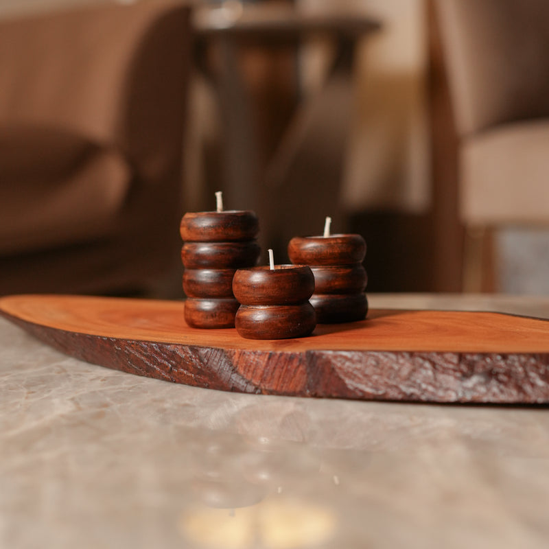 Scrapshala Spiral Glow Wooden Candle Stand Trio | Sustainable Festive Gift | Stackable & Reusable Tea-Light Holders | Handcrafted in Banaras