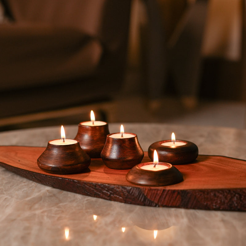 Scrapshala Panchdeep Wooden Candle | Pack of 5 | Reusable | Premium Assorted Wooden Candles | Sustainable | Handcrafted in Banaras